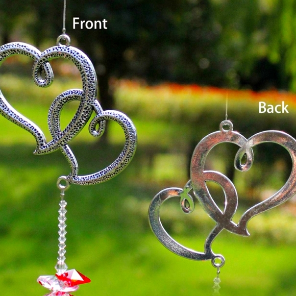 NWT K9 Glass Crystal Wishing Thread Interlocking Hearts Garden Window Pendant - Picture 8 of 16